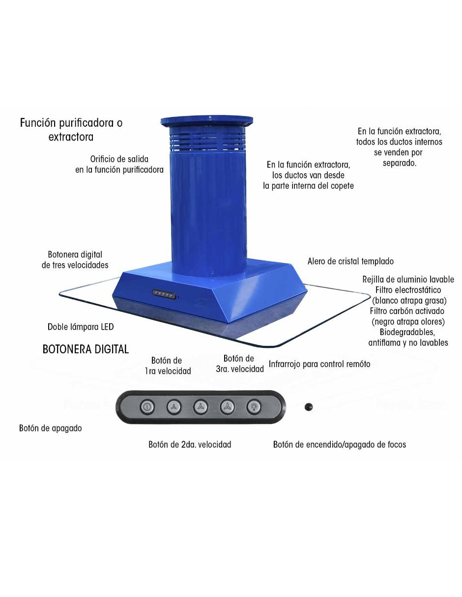 Campana de isla Sanaire CA HER CEN 090 P de vidrio