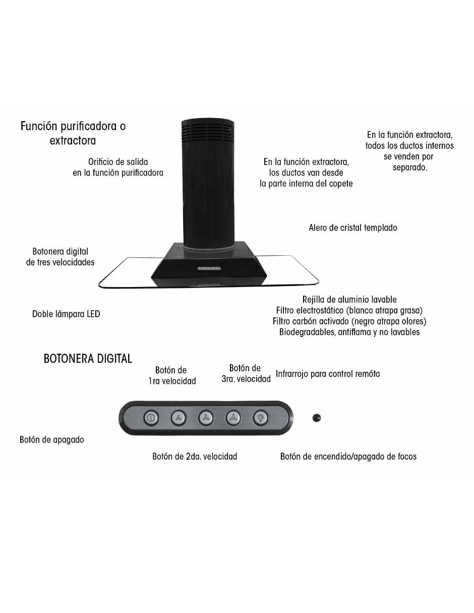 Campana de pared CA HERA 090 P de cristal templado Campana de pared CA HERA 090 P de cristal templado