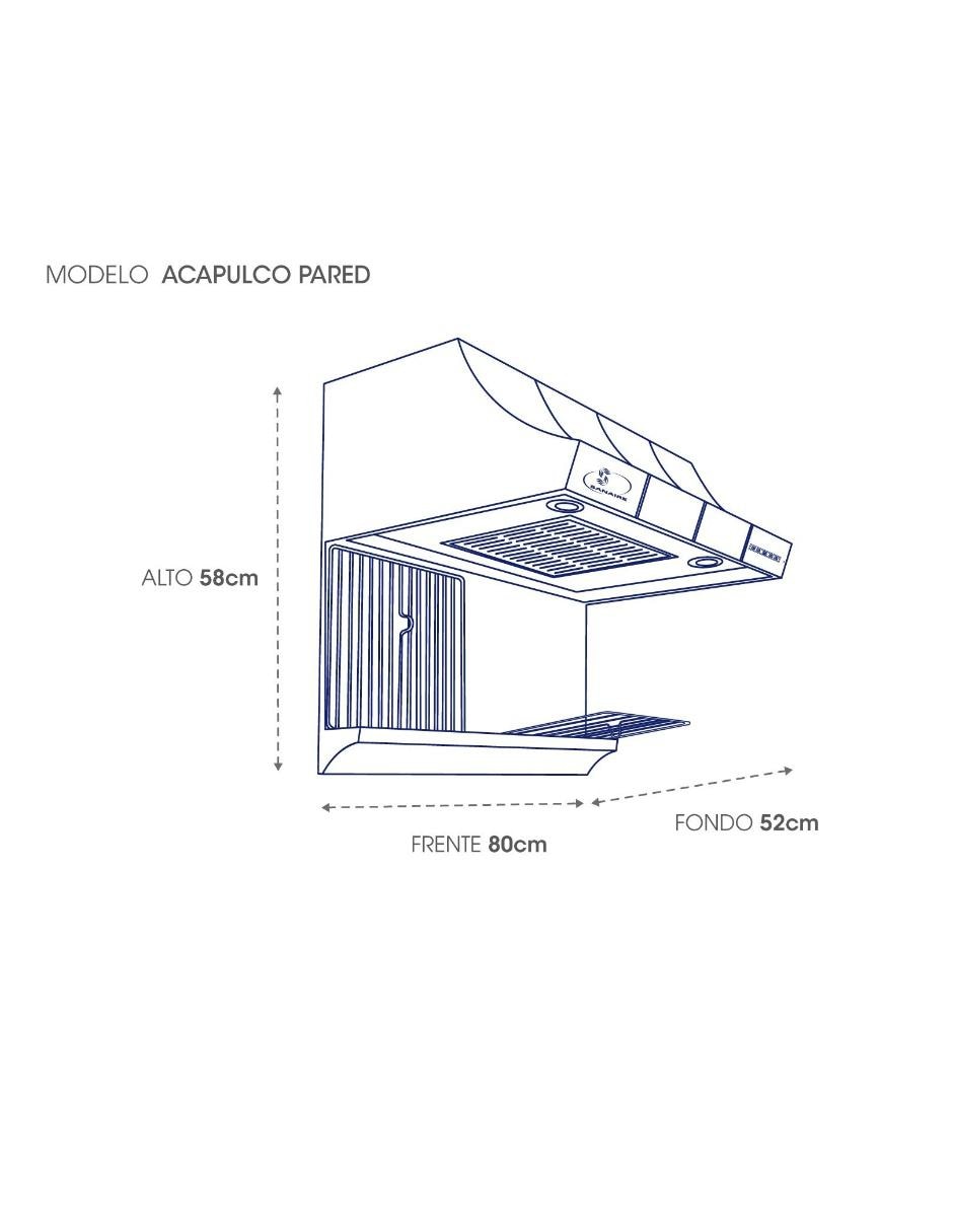 Campana de pared ACAPULCO PA 80CM de acero inoxidable Campana de pared ACAPULCO PA 80CM de acero inoxidable
