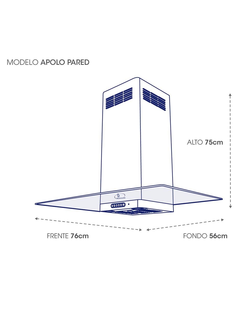 Campana de pared Sanaire APOLO PARE 76CM de vidrio
