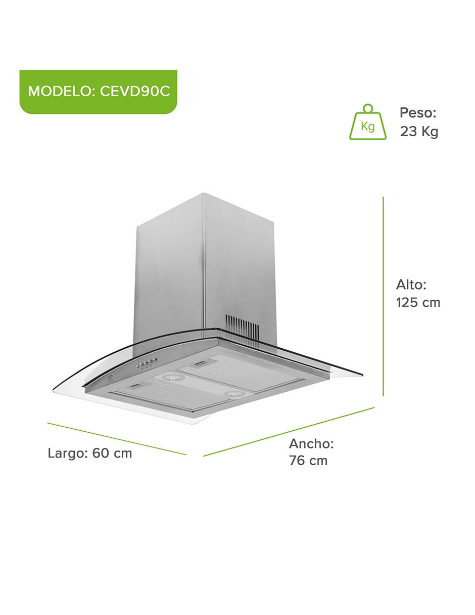 Campana de isla Avera CEVD90C de acero inoxidable