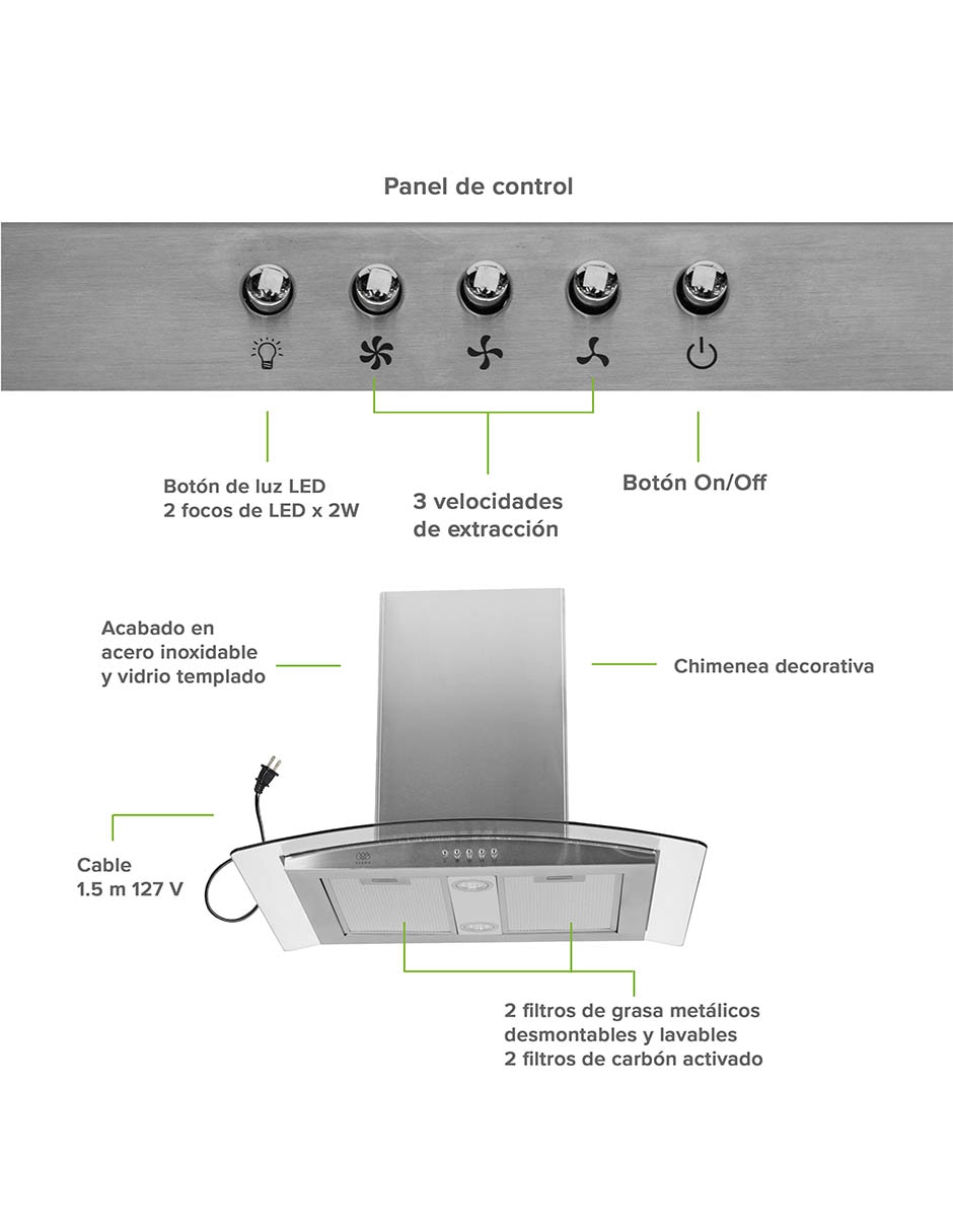 Campana de isla Avera CEVD90C de acero inoxidable