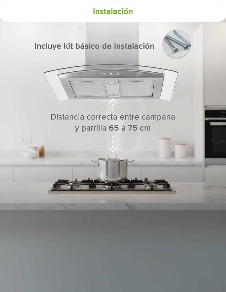 Campana de isla Avera CEVD90C de acero inoxidable