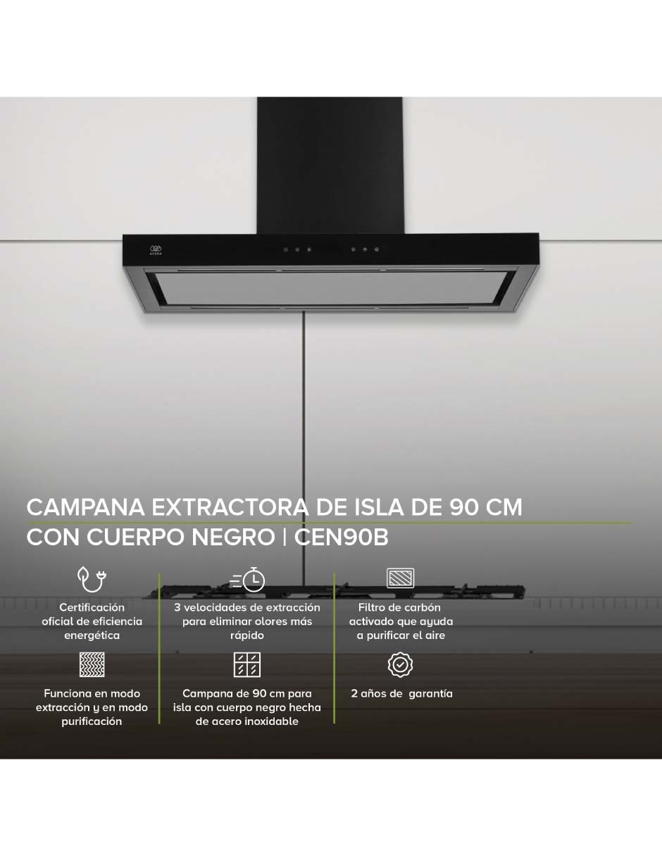 Campana de isla Avera CEN90B de acero inoxidable