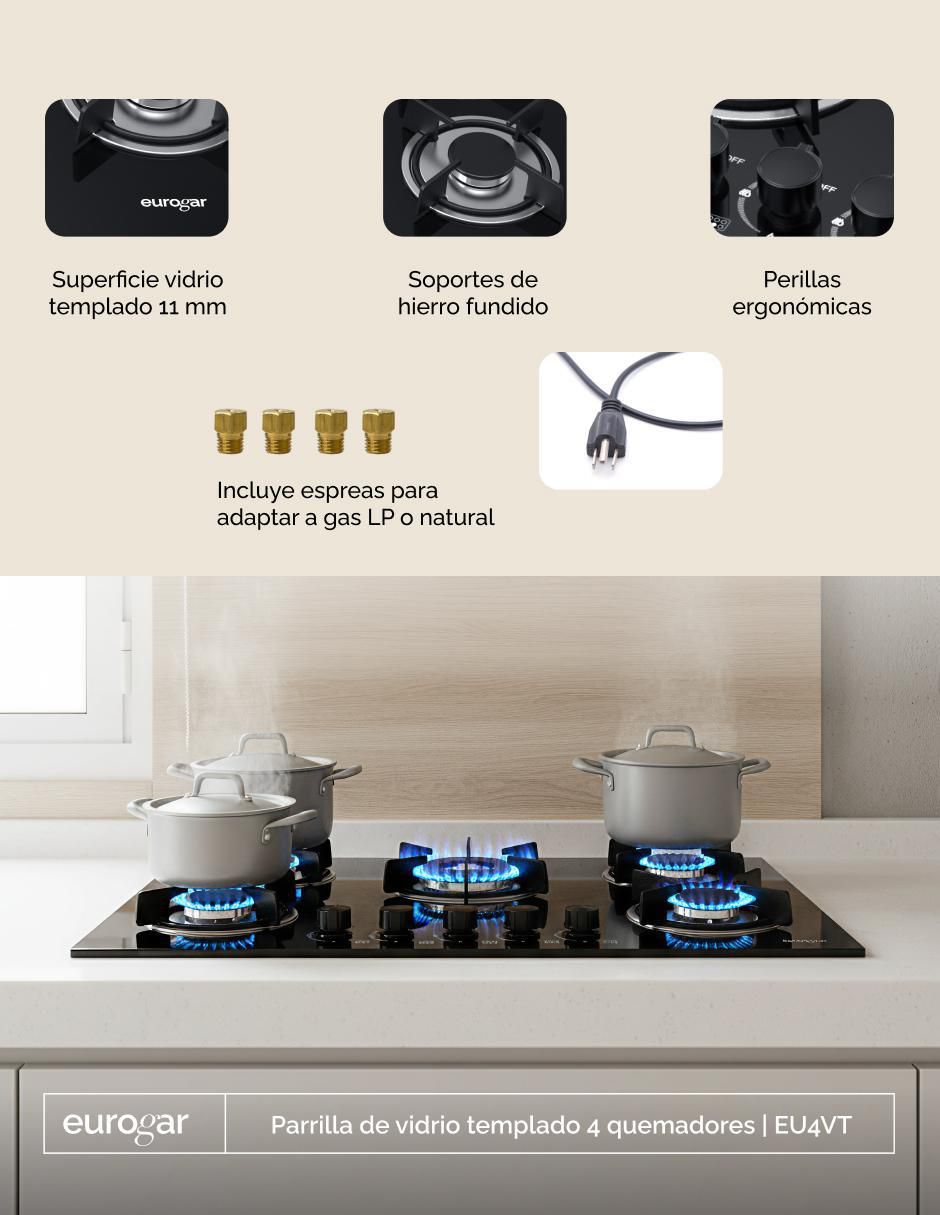 Parrilla a gas lp empotrable multigas 4