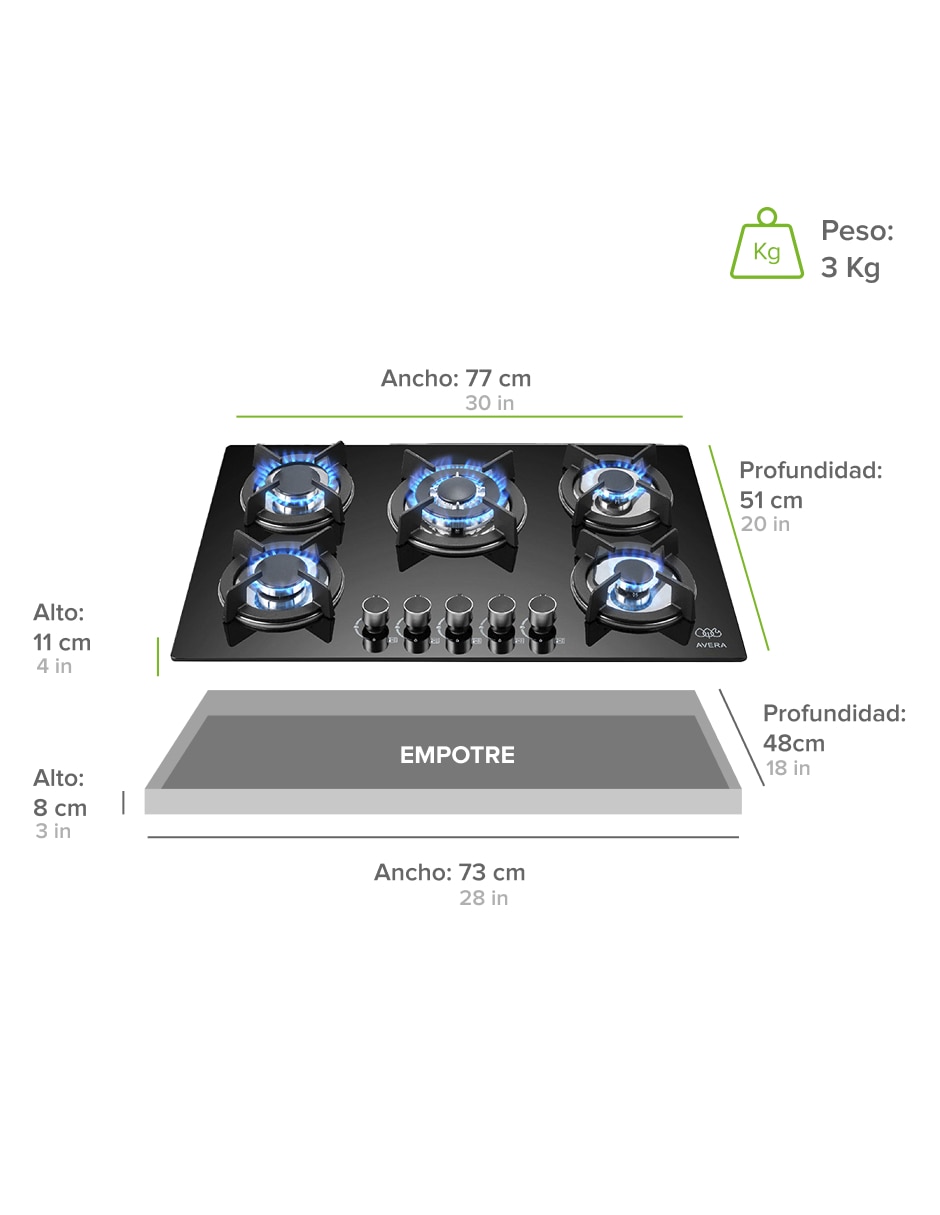 Parrilla a gas lp empotrable Avera