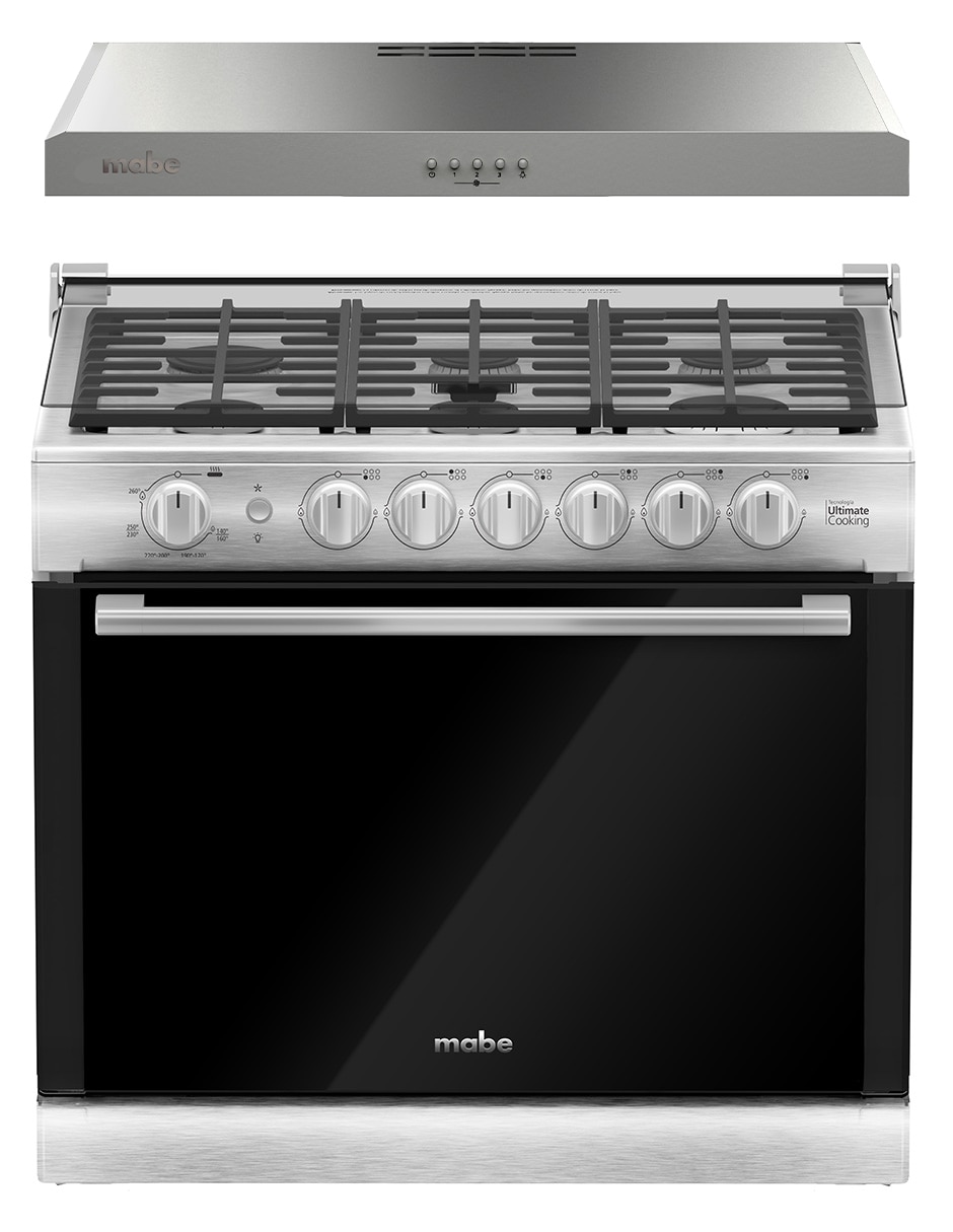Combo estufa empotrable a gas lp Mabe 80 cm XOC80750CMPUV80 de 6 quemadores + campana