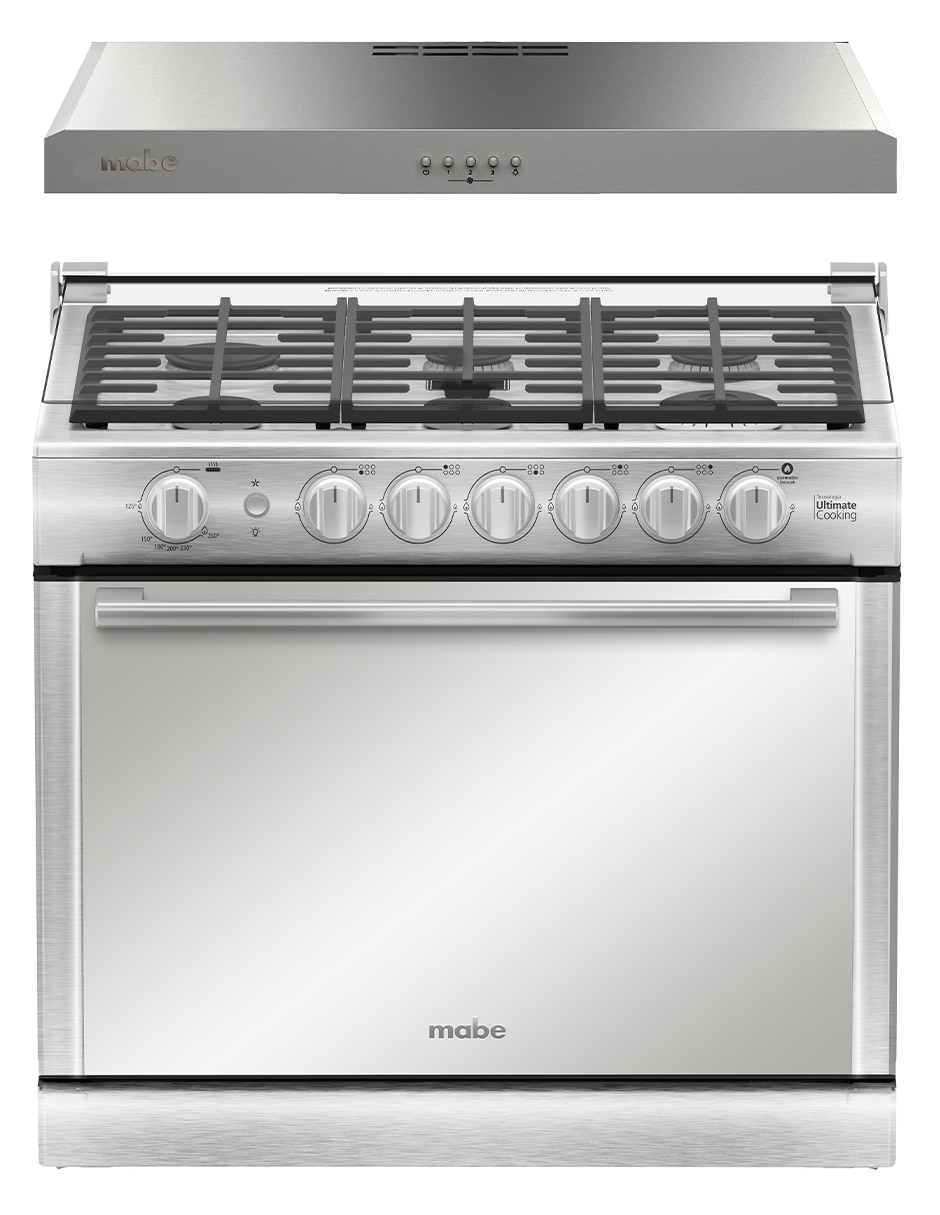 Combo estufa empotrable a gas lp Mabe 79.20 cm XOC80790CMPUV80 de 6 quemadores + campana