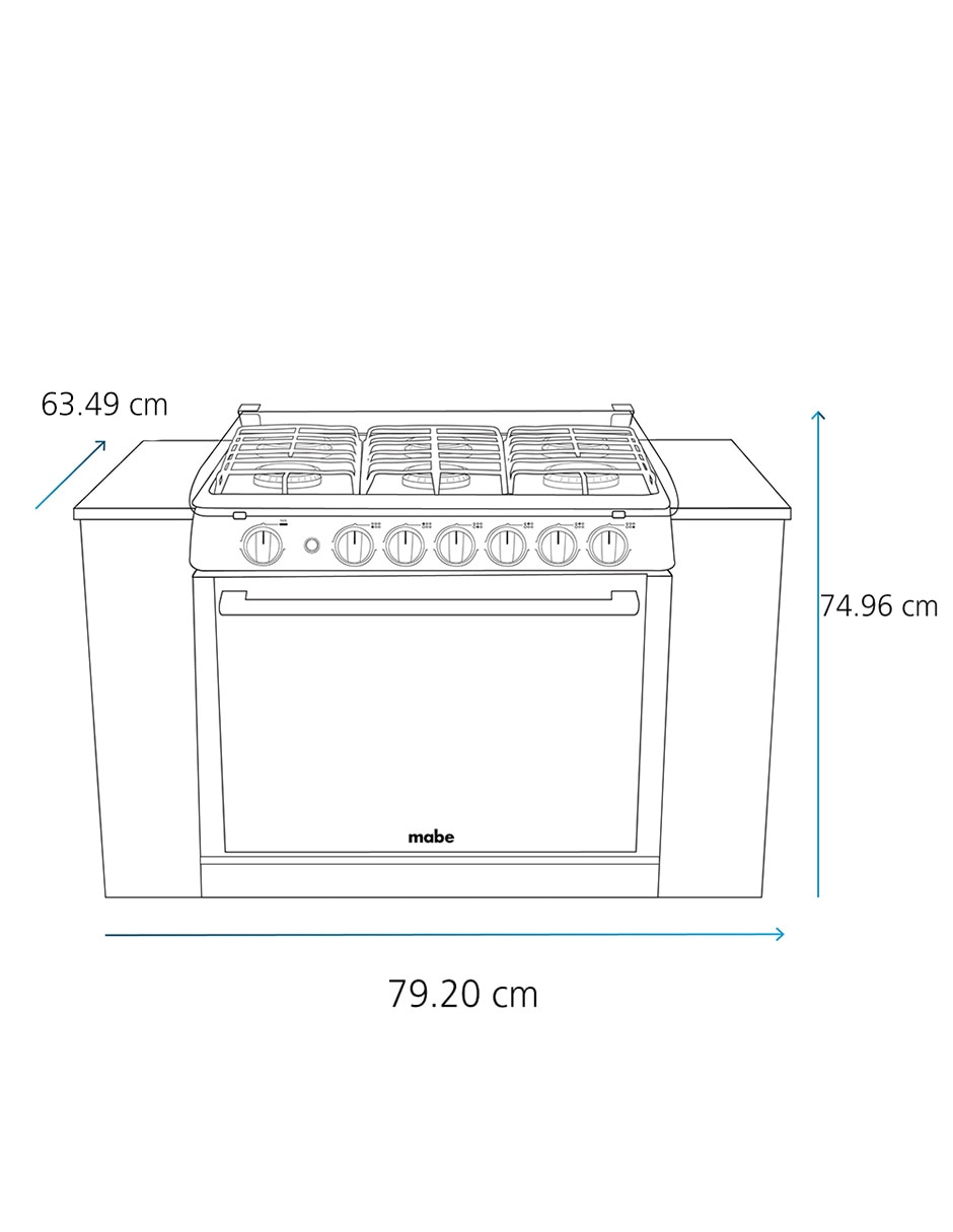 Combo estufa empotrable a gas lp Mabe 79.20 cm XOC80790CMPUV80 de 6 quemadores + campana