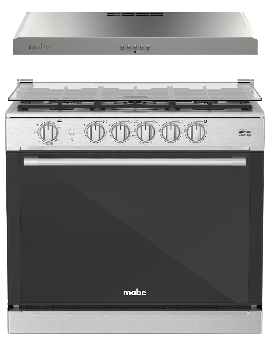 Combo estufa empotrable a gas lp Mabe 79.20 cm XOC80800CMPU80 de 5 quemadores + campana