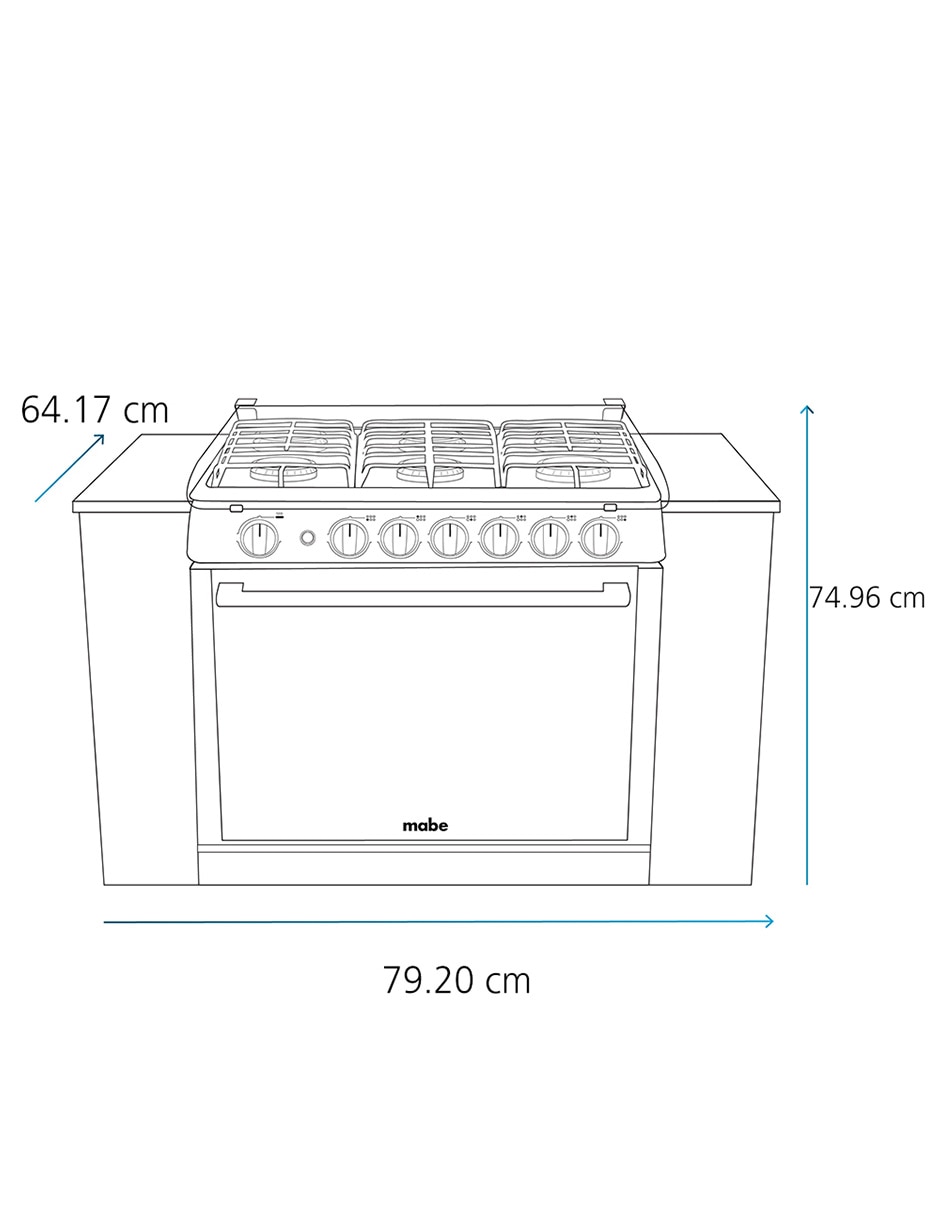 Combo estufa empotrable a gas lp Mabe 79.20 cm MA0C805003CMP80 de 6 quemadores + campana