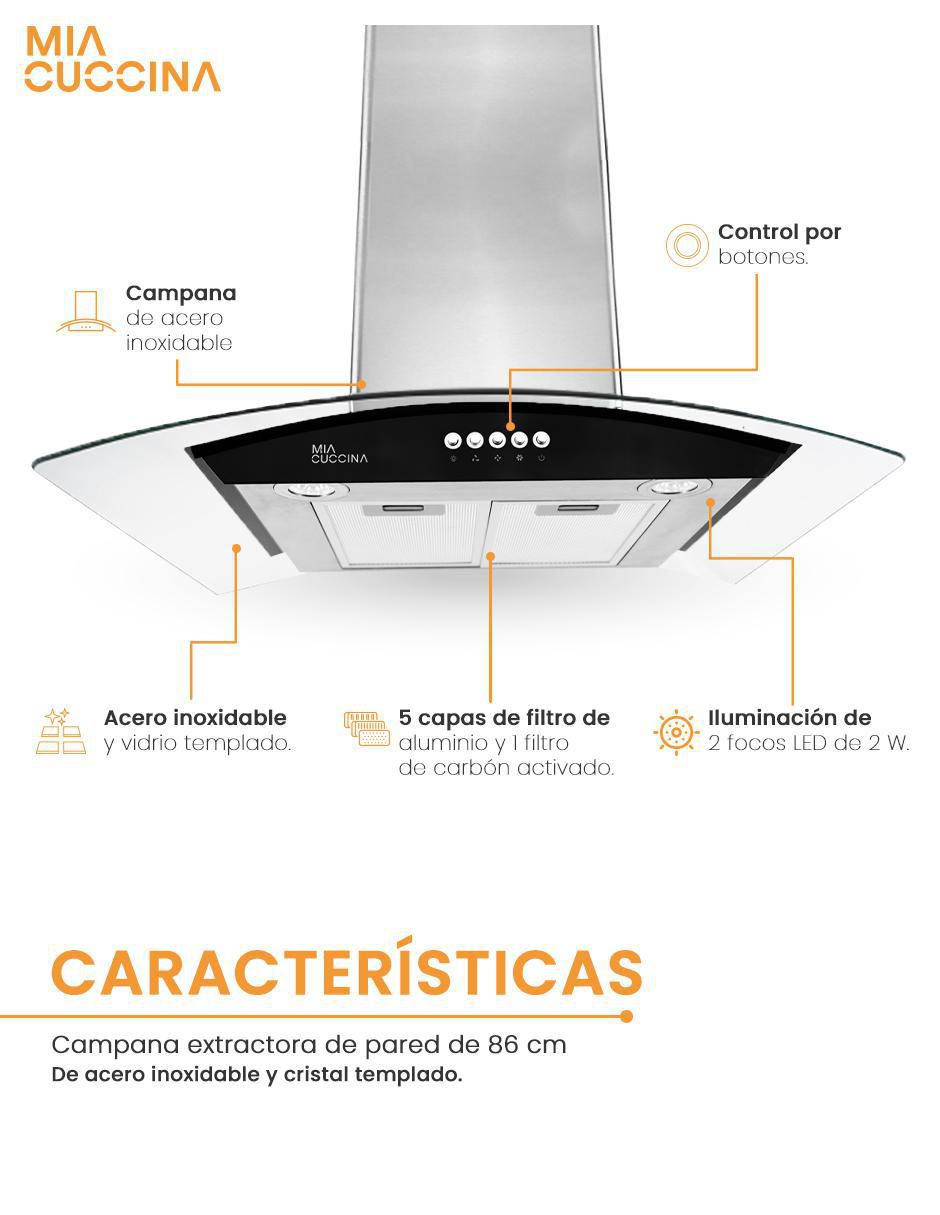 Campana de pared Mia Cuccina de acero inoxidable