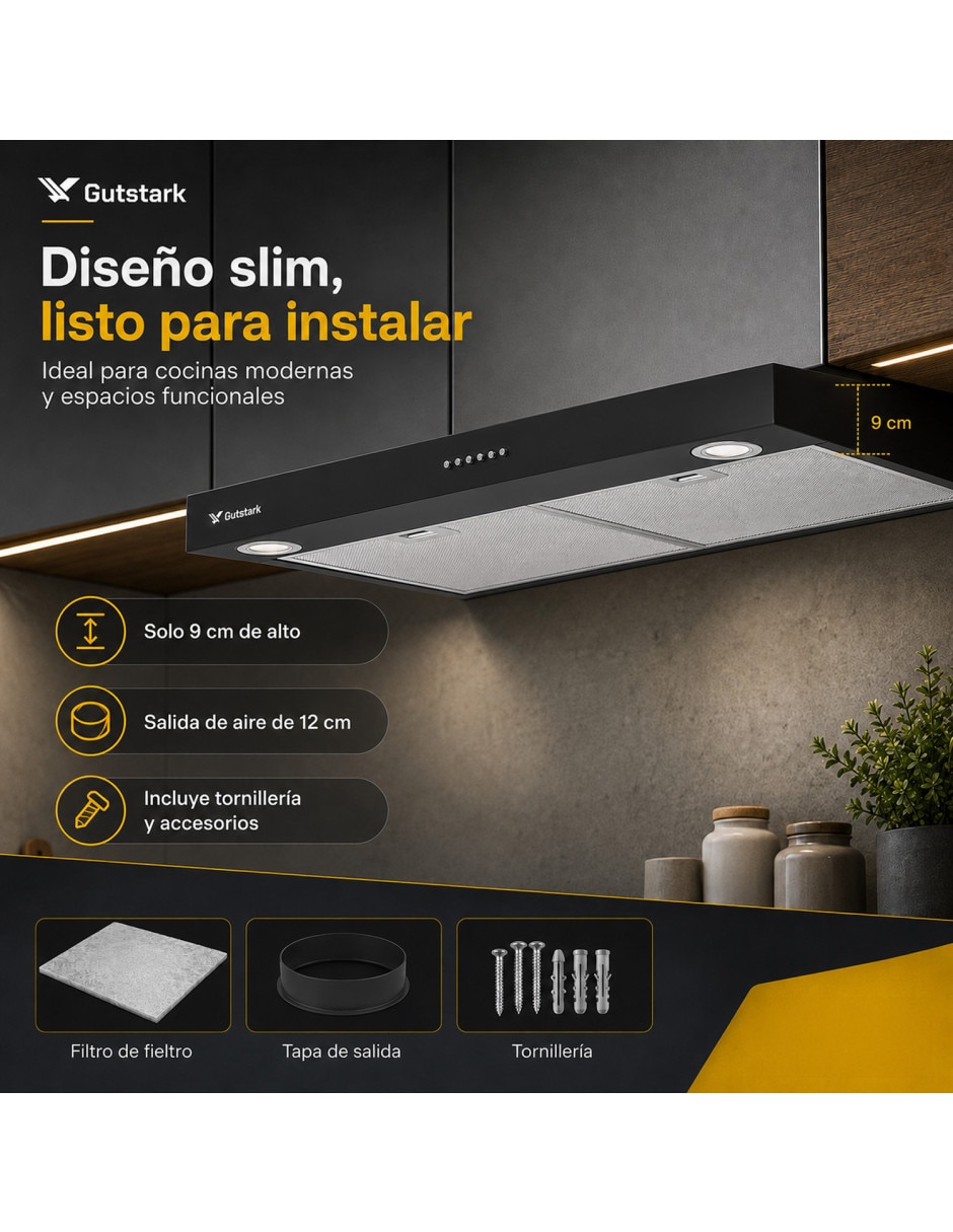Campana plana mkz-campa76slimn de acero inoxidable 9