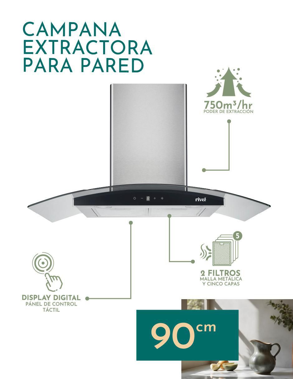 Campana de pared Rivel CAMP-XCT90 de acero inoxidable