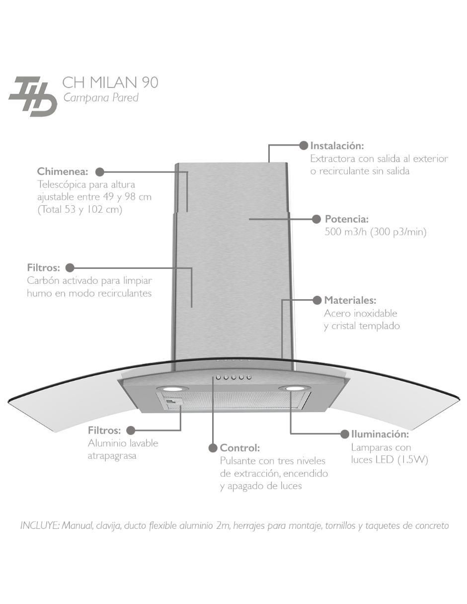 Campana de pared Ch Milan 90 de acero inoxidable 3
