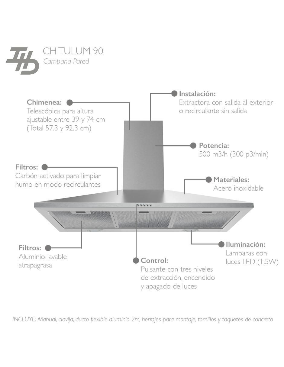 Campana de pared Ch Tulum 90 de acero inoxidable 3