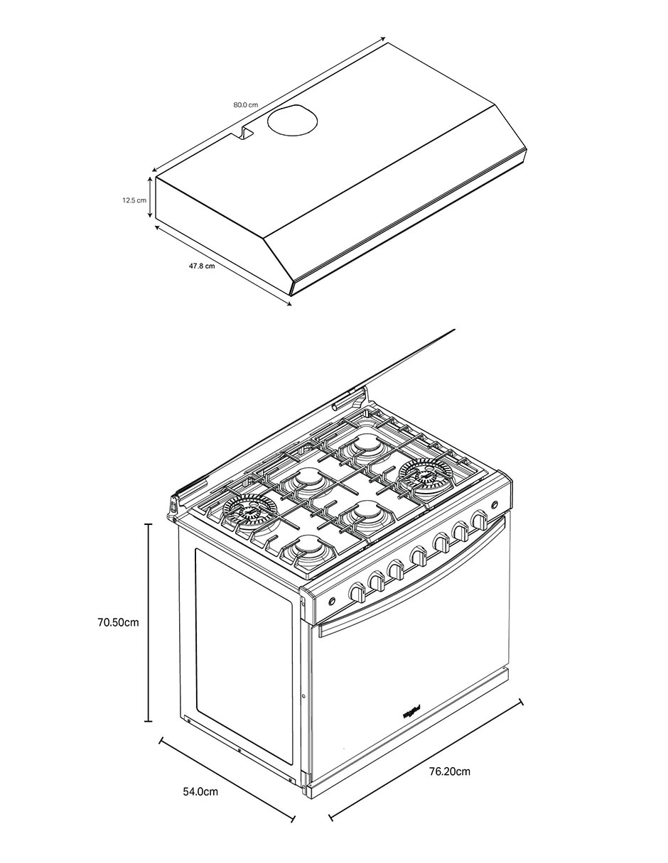 Combo estufa empotrable a gas lp 76.2 cm CWER5000S-HH de 6 quemadores + campana 6