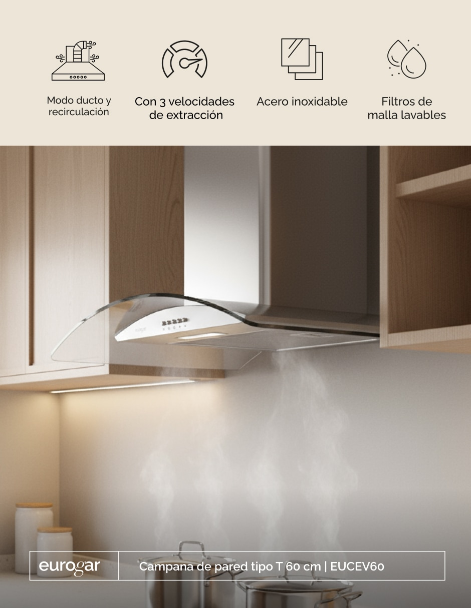 Campana de pared EUCEV60 de acero inoxidable