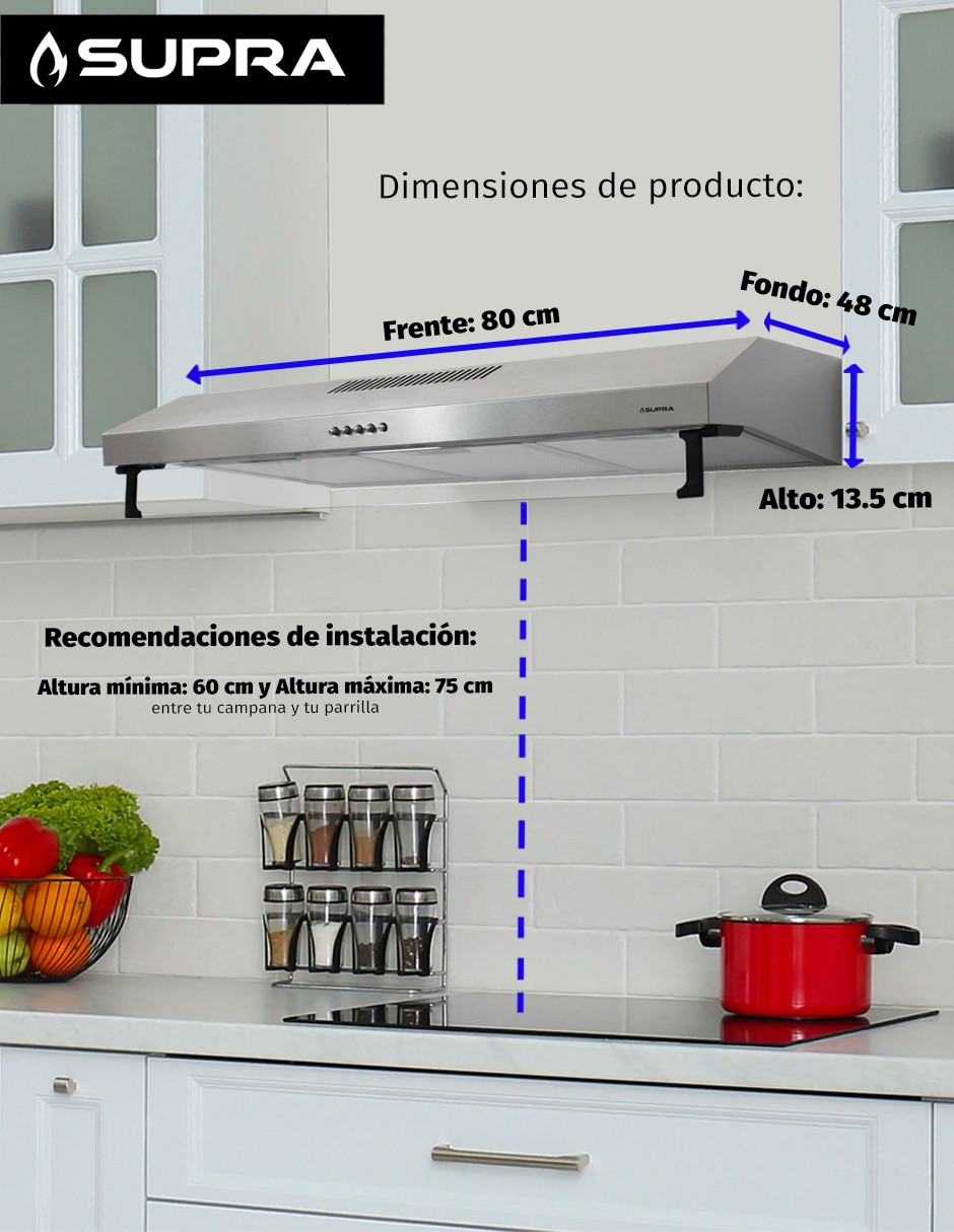 Campana de pared Supra NUBE A-80 de acero inoxidable