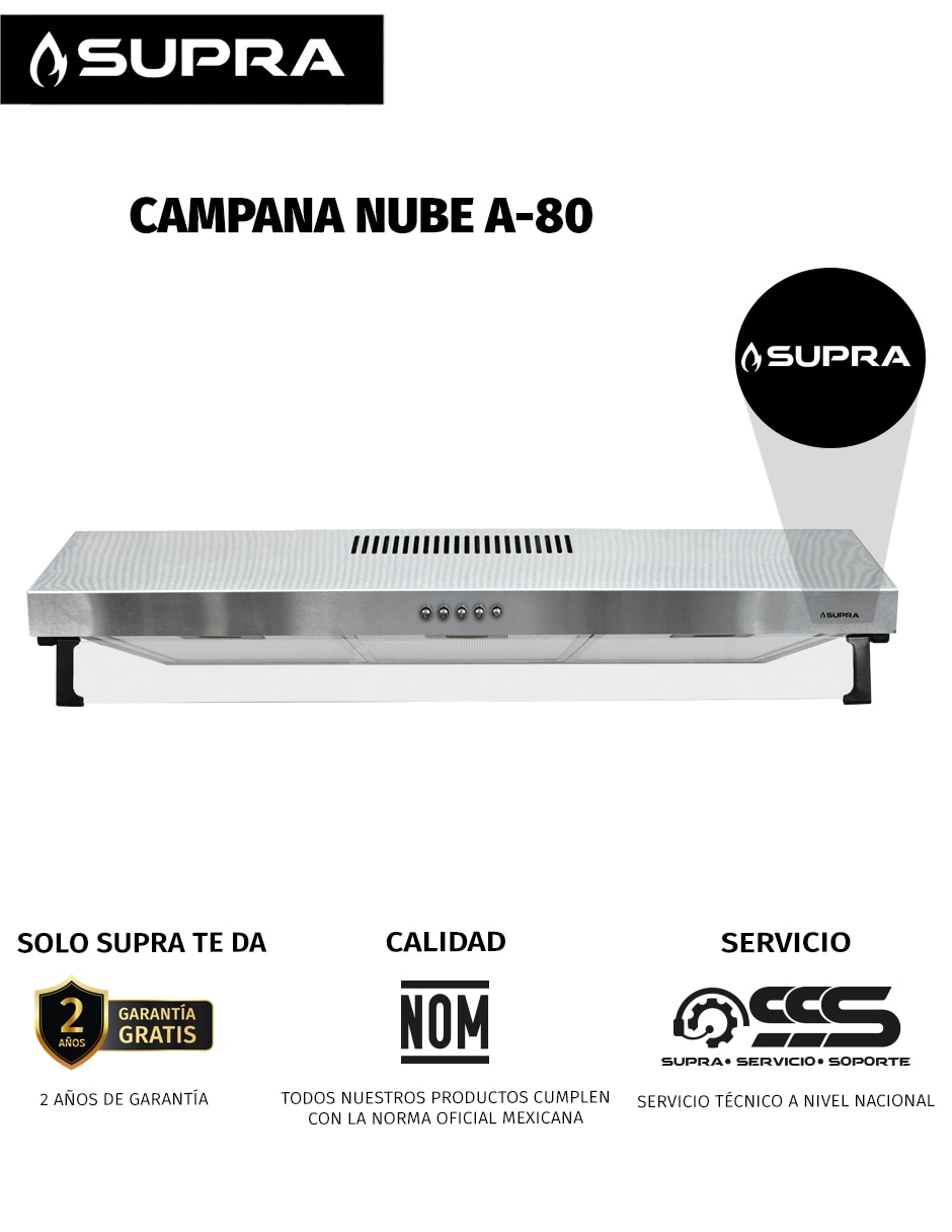 Campana de pared Supra NUBE A-80 de acero inoxidable