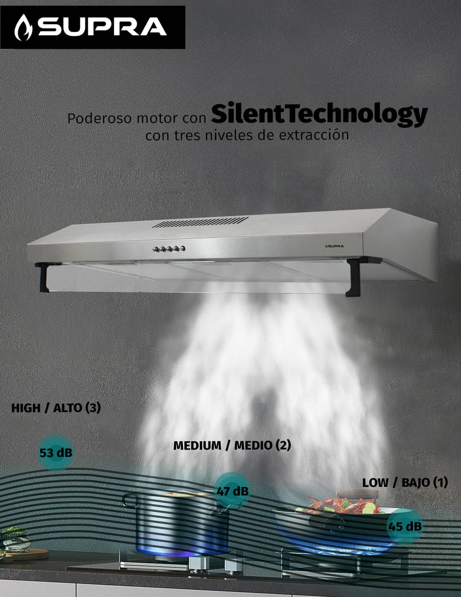 Campana de pared Supra NUBE A-80 de acero inoxidable