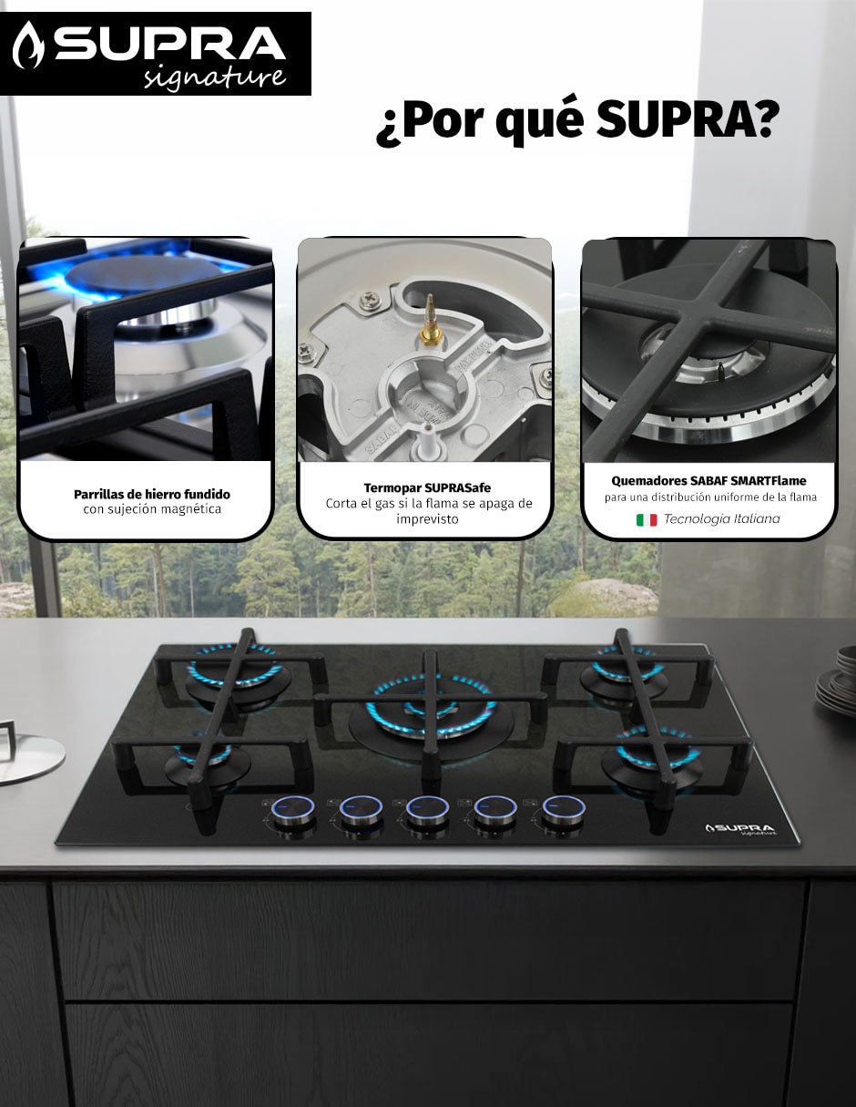 Combo parrilla a gas Lp empotrable Supra Signature