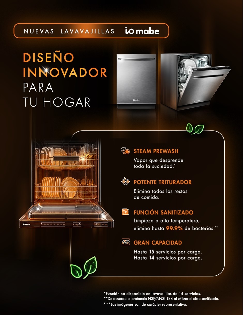Lavavajillas de empotre io mabe 15 servicios dio1501thfs