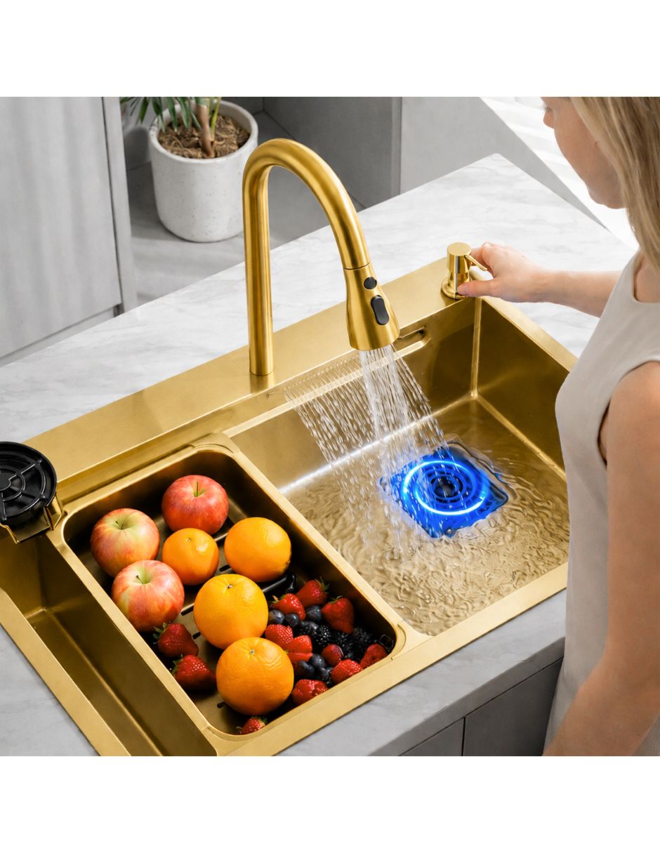 Fregadero de acero inoxidable con escurridor Tarja dorada 2