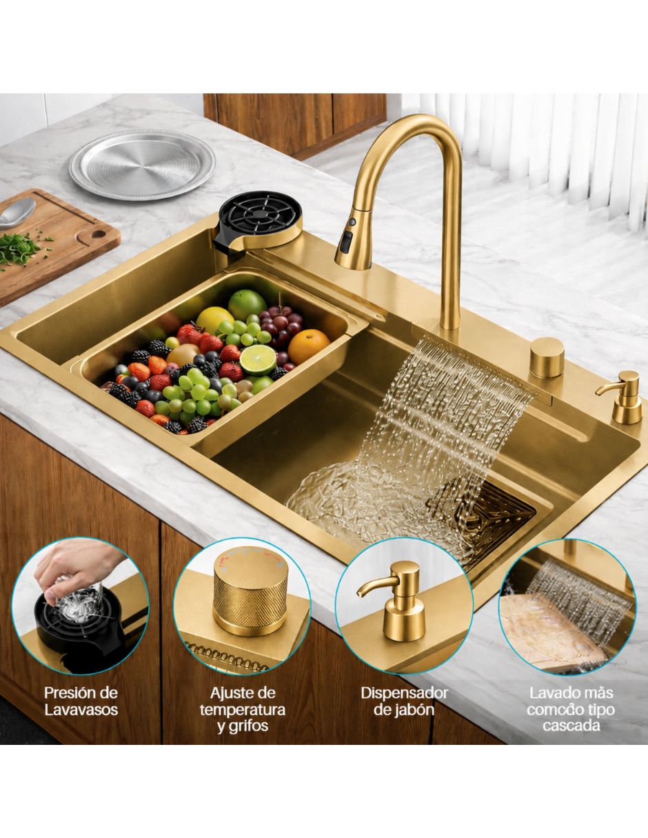 Fregadero de acero inoxidable con escurridor Tarja dorada 3