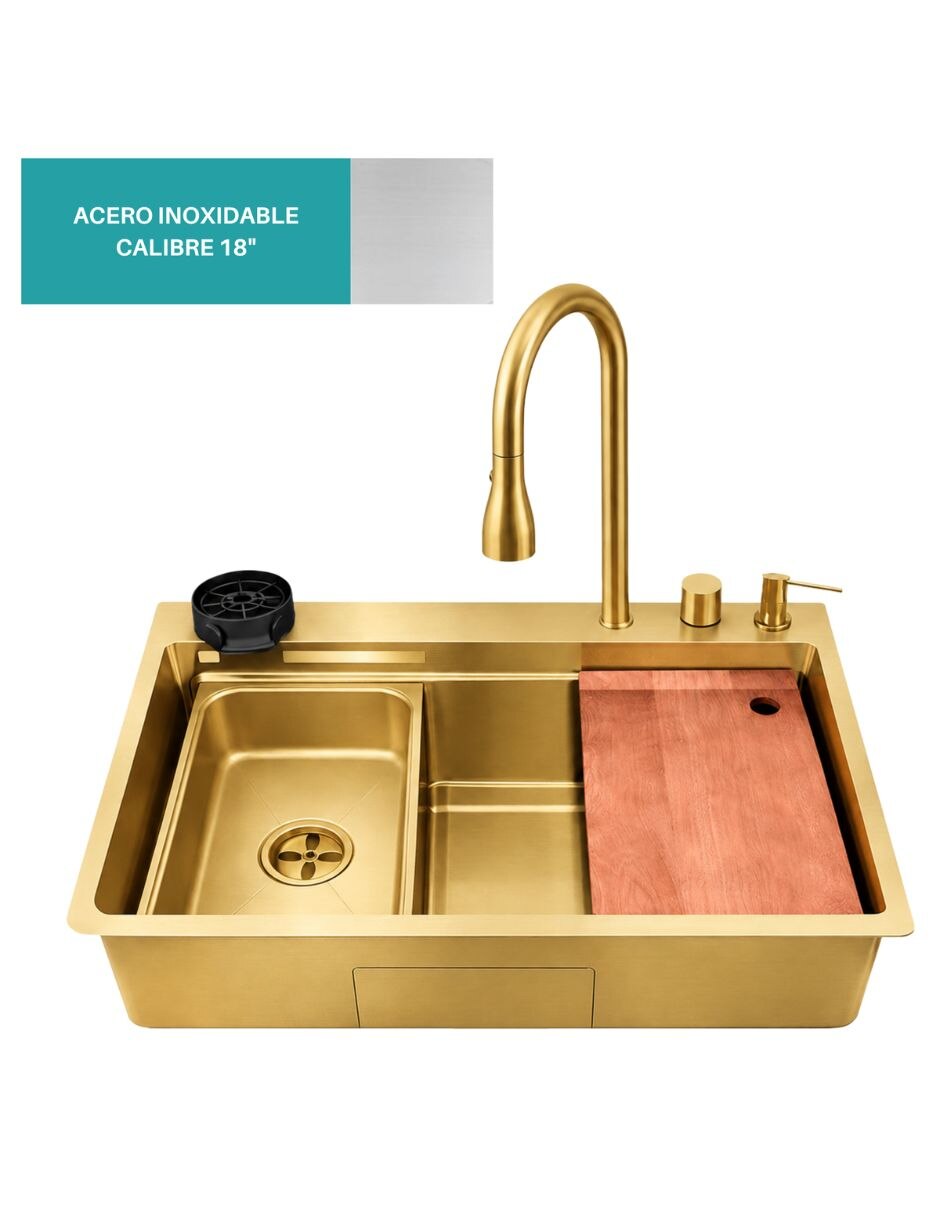 Fregadero de acero inoxidable con escurridor Tarja dorada 5