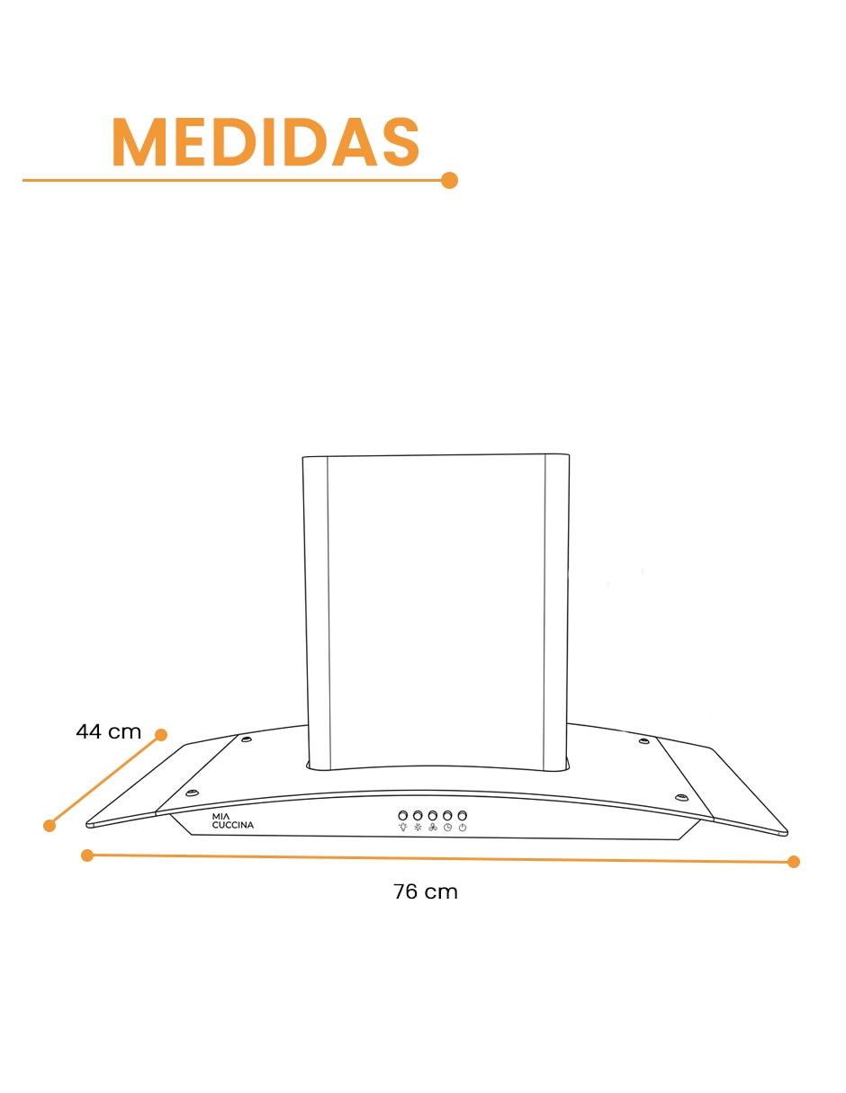 Campana de pared campana 76cm acero de acero inoxidable 8