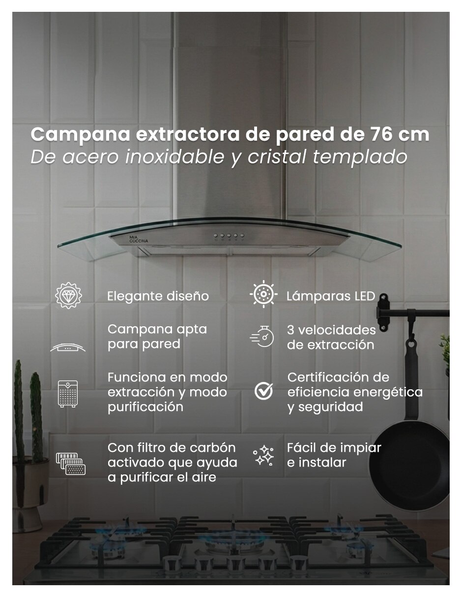 Campana de pared campana 76cm acero de acero inoxidable 3
