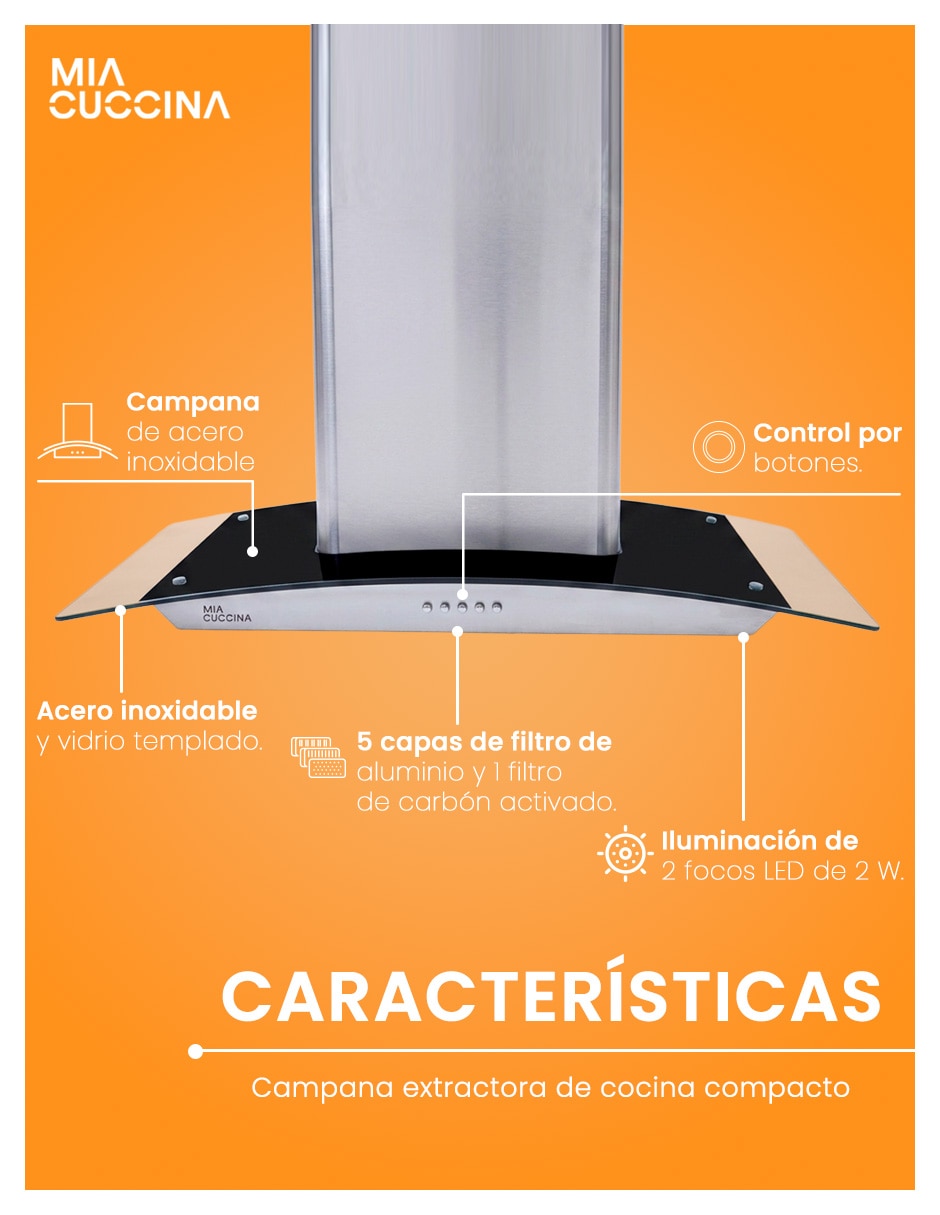 Campana de pared campana 76cm acero de acero inoxidable 7