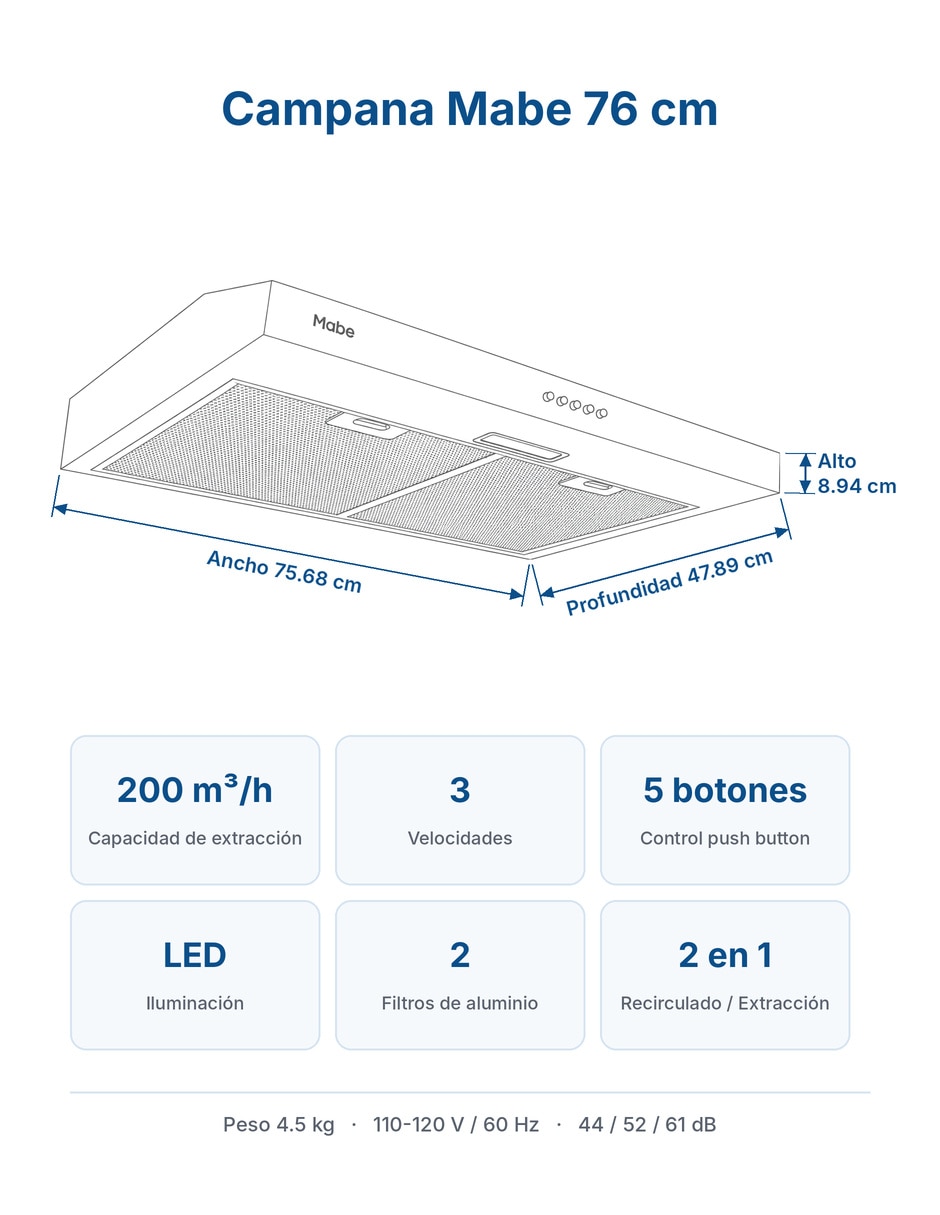 Campana plana 76cm inox de acero inoxidable 4