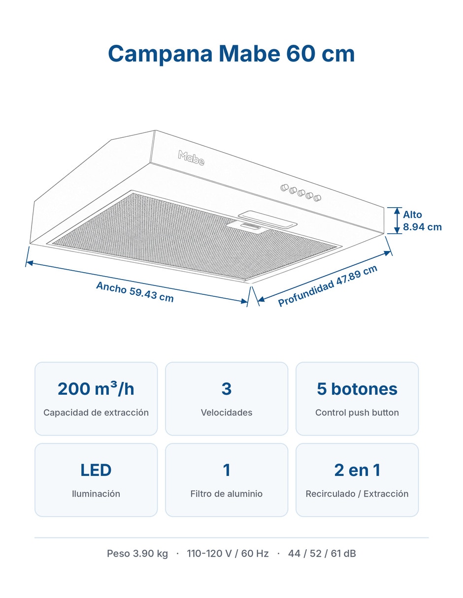 Campana plana 60cm inox de acero inoxidable 4