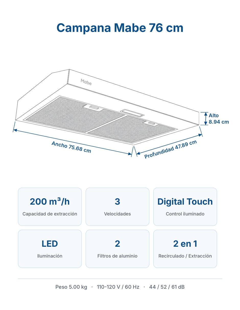 Campana plana cmpu76dssx0 de acero inoxidable