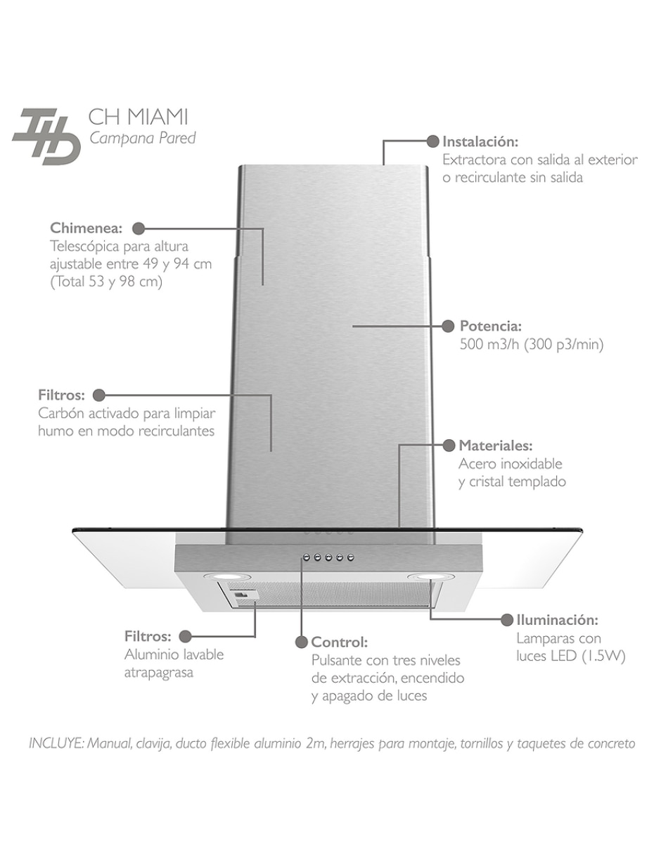 Campana de pared ch miami 30 de acero inoxidable 10