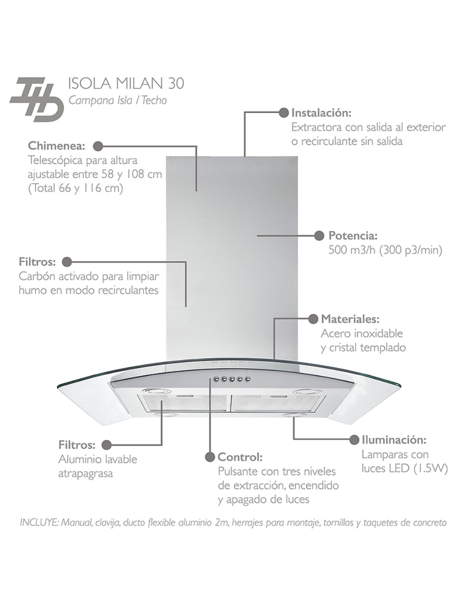 Campana plana isola milan 30 de acero inoxidable 3